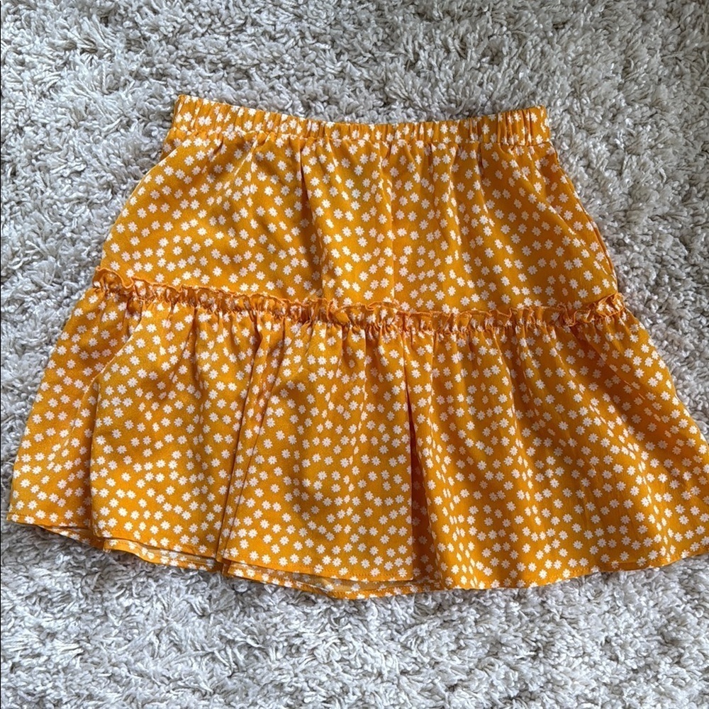 SHEIN Gold Yellow White Floral Tiered Ruffle Skirt Women S
